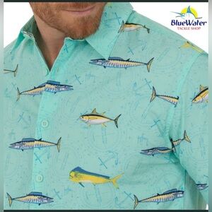 Guy Harvey Aqua Fish Print Button-Down Shirt